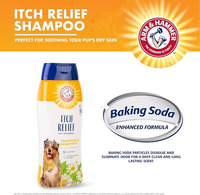 Arm & Hammer Itch Relief Dog Shampoo, Chamomile & Peppermint, 20 Oz, 6-Pk | pH-balanced formula, chamomile and peppermint, free of sulfates and parabens, soothes dry and itchy skin daily