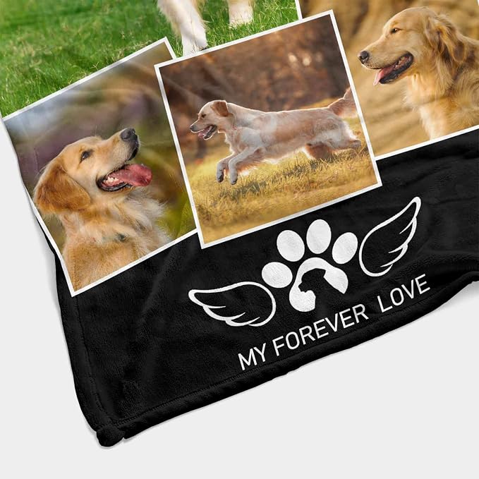InterestPrint Custom Memorial Blanket for Dog, My Forever Love Angle Wings Blanket Customized Loss of Pet Dog Photo Fleece Throw Blankets Warm Bereavement Gift for Dog Mom 60X80 Inch