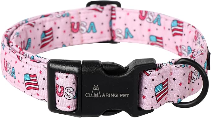 ARING PET 4th of July Collars for Dogs, Fourth of July Pink Patriotic USA Flag Dog Collar for Puppy Small Medium Large Boy Girl Doggy-XS