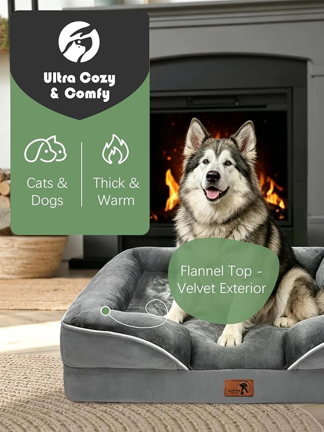 Spotted Play Orthopedic Dog Bed with Sides - Dog Sofa Beds for Extra Large Dogs, Supportive Foam Pet Couch Bed with Washable Removable Cover, Waterproof Lining and Non-Slip Bottom, Grey - XL-Plus