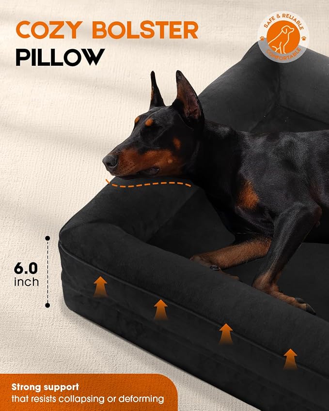 Upvilla XXL Orthopedic Dog Bed, Four-Sided Cushioned Egg-Shaped Foam Dog Sofa, Waterproof Removable Cover, Pet Sofa Bed with Non-Slip Base, Giant Dog Bed,Black