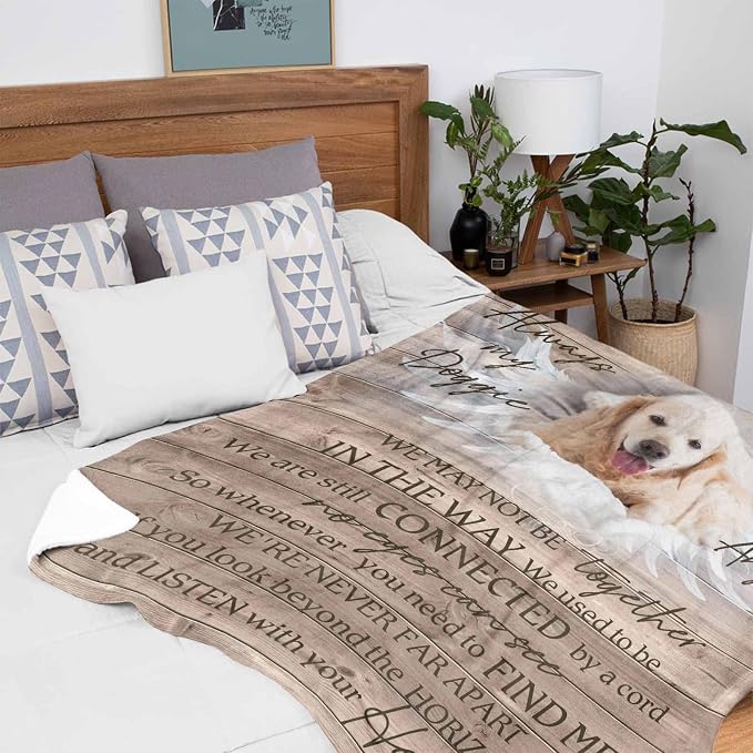 Personalized Memorial Fleece Blanket with Dog Cat Photo Always My Doggie Always My Angel Halo Wing Cloud Blanket Custom Pet Sympathy Remembrance Gift for Family and Friends 40X50 Inch