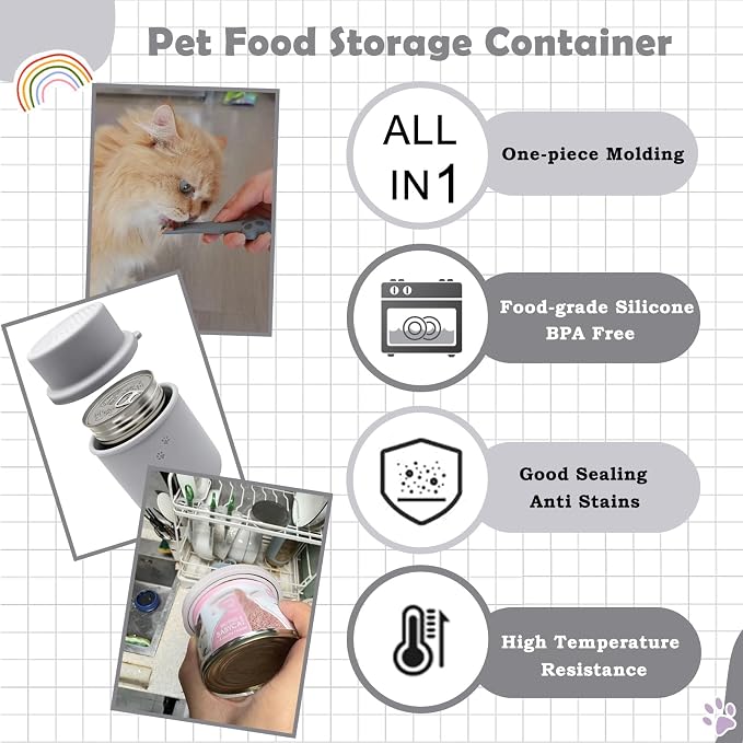 Original Canned Dog Food Storage Container | Silicone Can Cover Pet Food Sealer | BPA Free, Airtight, Dishwasher & Freezer Safe (2 Pcs Grey)