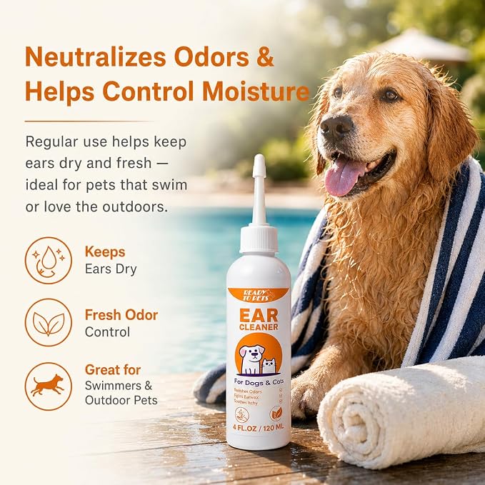 Ear Cleaner – Otic Ear Care Solution for Dogs and Cats, Helps Relieve Itching, Reduce Ear Odor, and Clean Debris – 4 fl oz | Advanced Ear Cleanser Dog Ear Wash Dog Swimmers Ear Drying Solution Pet Gentle
