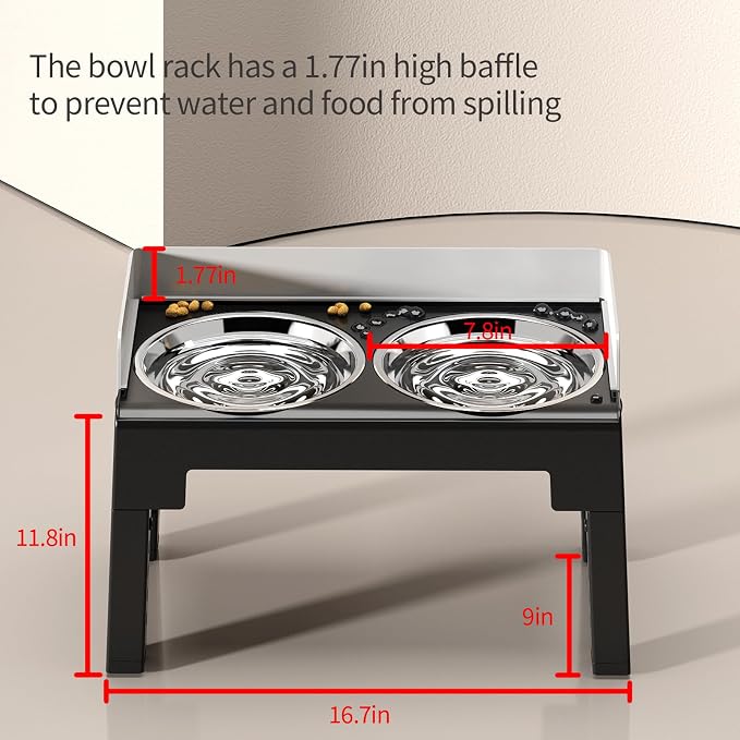 Elevated Dog Bowls for Medium and Large Dogs, Spill Proof Tiltable Dog Feeder with 2 Stainless Steel Bowls, 6 Height Adjustable Raised Dog Bowl Stand