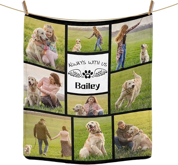 Personalized Pet Memorial Throw Blanket, Dog Cats Pets Lovers Memorial Gifts, Custom Pet Loss Sympathy Blanket with Pictures and Name, Customized Dog and Cat Blankets for Family Friends 40"x50"