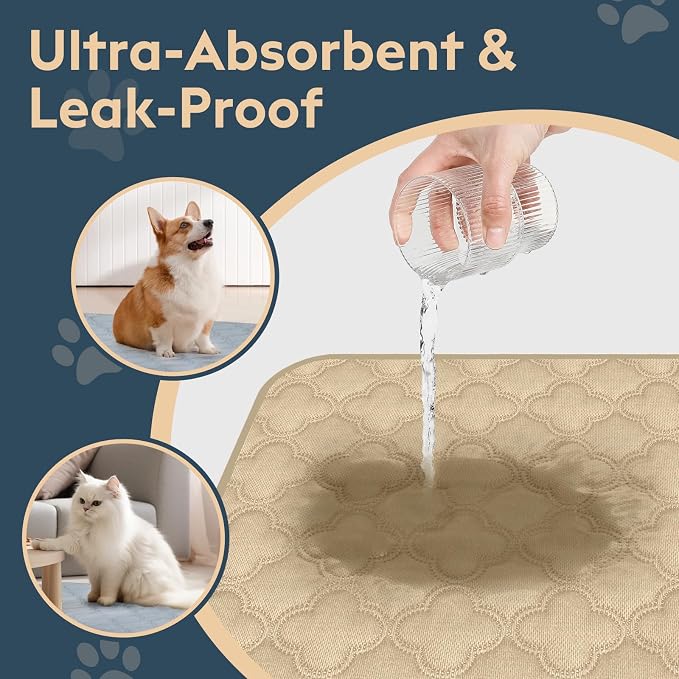 FunFurry Washable Pee Pads for Dogs - 2 Pack Reusable Waterproof Puppy Training Pads, Super Absorbent with Dog Paw Shape Non-Slip Backing (Cream, 41" X 41" - 2 Pack)