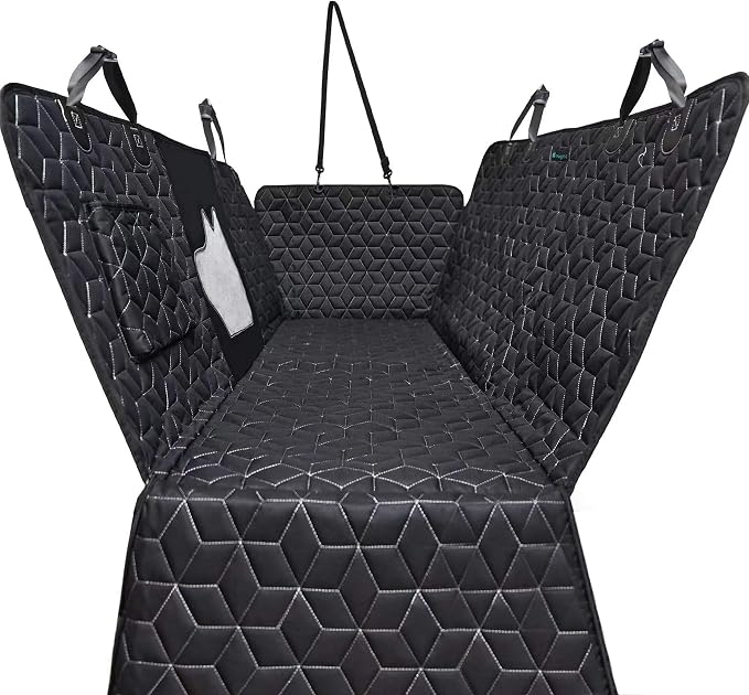 Meginc Dog Car Seat Cover for Back Seat, 54" Waterproof Dog Car Hammock with Mesh Window and Side Flaps, 600D Oxford Fabric Pet Seat Protector for Cars, SUVs & Mid-Size Trucks, Black