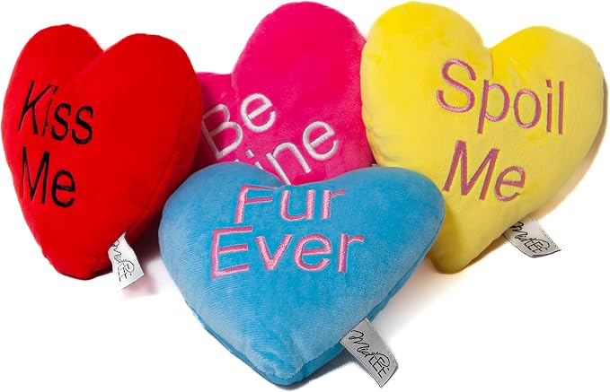 Midlee Candy Heart Valentine's Dog Toy- Set of 4- Large- Conversation Plush Squeaky Present