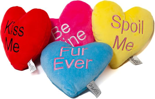 Midlee Candy Heart Valentine's Dog Toy- Set of 4- Large- Conversation Plush Squeaky Present