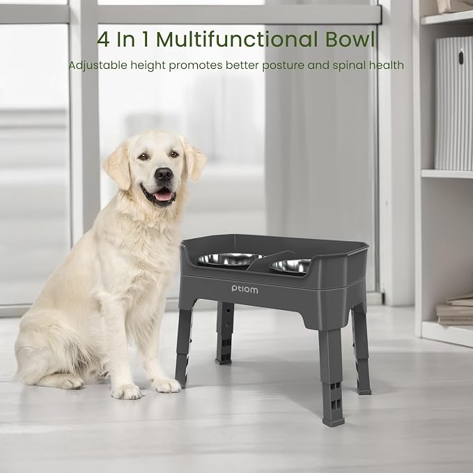 3-in-1 Elevated Dog Bowls Mess Proof Raised Slow Feeder Dog Bowls, 4 Height Adjustable Dog Bowl Stand Licking Plate with 2 56oz Stainless Steel Dog Food Bowls for Small Medium Large Dogs Pets