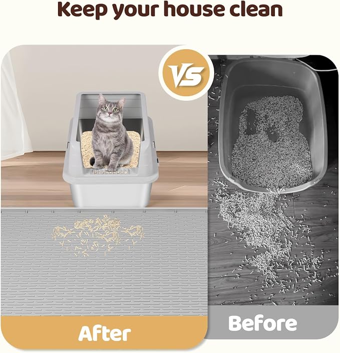 Silicone Cat Litter Mat for Litter Box 40”x40” Large Cat Mat, Light Grey | Waterproof, Non-Slip, Leak-Proof Rug Mat with Lip, Easy to Clean, Extra Large Litter Catcher Mat for Floor