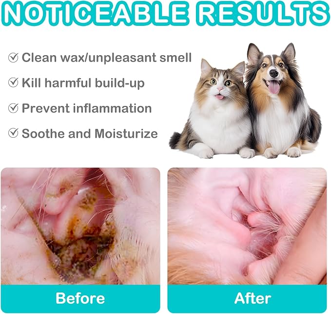 Dog Ear Drops, Dog Ear Cleaner Drops, Ear Infection Treatment for Dogs and Cats, Natural Herbal Ear Cleaning Solution for Dirty,Itchy,Smelly,Inflammed Pet Ears, 2 oz with Dropper
