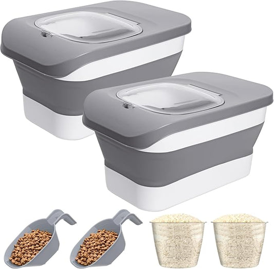 10-26Lbs Airtight Dog Food Container 2Pcs,Collapsible Pet Food Storage | Dog Food Storage with Double Airtight Seal,Magnetic Lid,Cat Food Container Dry Food,Space-saving,Scoops and Measuring Cups
