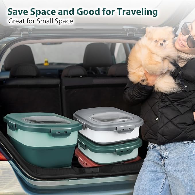 Viretec Dog Food Storage Container, 10-20Lbs Collapsible Pet Food Storage Containers with Rolling Wheel Airtight Locking Lid, Dry Food Storage Bin with Cup and Scoop,Suitable for Pet Food, Flour, Rice