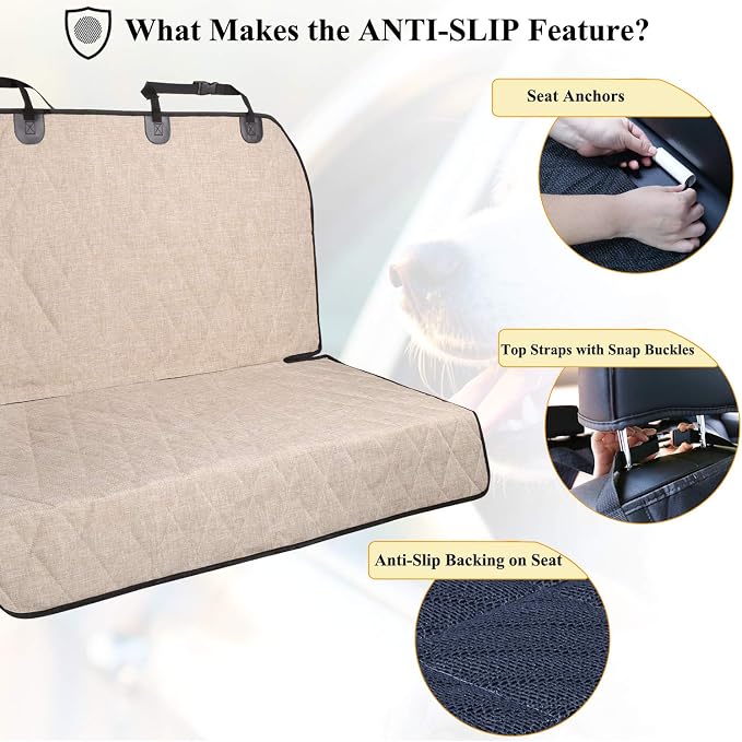 VIVAGLORY Dog Seat Covers, Dog Backseat Cover Pet Bench Protectors with Anti-Slip Backing, Back Seats Cover Rear Seat Covers Car Seat Cover for Dogs, Heather Khaki, 46" L * 52" W | Backseat Cover for Car Suv & Truck, Back Rear Backseat Bench Protector