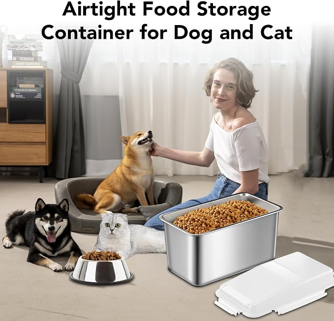 Newget 11 lb Stainless Steel Dog Food Storage Container with Scoop, White | Keep Food Fresh, Sturdy, Airtight, Rust-Proof, Insect-Proof, Moisture-Proof, Easy to Use, Suitable for Store All Pet Food