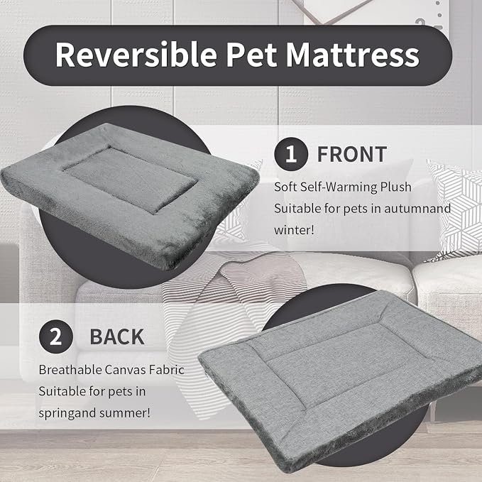 Dog Crate Mats Bed for Medium Dogs, 24x16 Inch Short Plush Pet Mat, 1.6-inch Thick Thin Kennel Pad, Machine Washable Ideal for 24-Inch Dog Crates