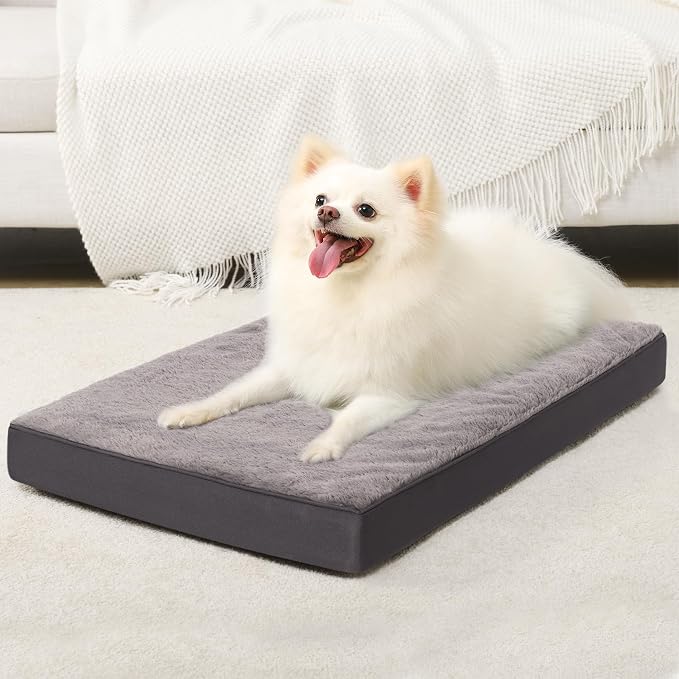 KSIIA Orthopedic Dog Bed for Medium Dogs with Waterproof, Dark Grey, 29x18 | Deluxe Soft Plush Dog Crate Bed, Washable Pet Mat with Removable Cover & Egg Crate Foam for Medium Dogs Sleeping & Relaxing
