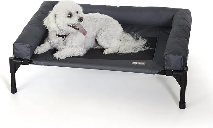 K&H Pet Products Bolster Dog Cot Cooling Indoor/Outdoor Elevated Dog Bed Hammock with Removable Bolster, Washable Mesh Cover, Raised Camping Bed for Medium Pets - Charcoal Medium 32" X 25"