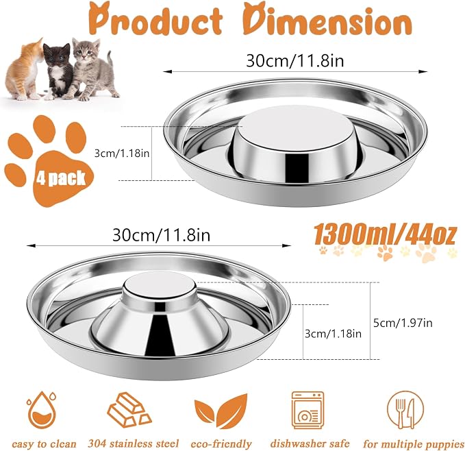 4 Pack Stainless Steel Puppy Bowls, Puppy Feeding Bowls for Litter, 11.8″ Metal Dog Food and Water Bowl Set for Small Dogs Cats, Puppys Feeders for Multiple Puppies, Whelping Supplies