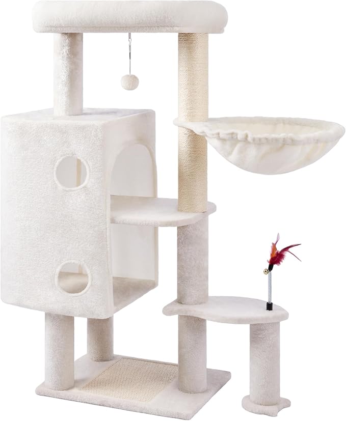 HUITREE 45in Cat Tree Tower with Big Condo for Indoor Cats,Cat Tower with Scratching Post,Scratching Board and Cat Toys,Multi-Level,Small Space,Transformer Cat Tree (336B)