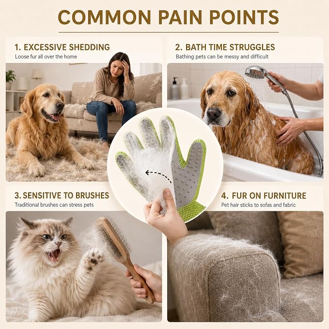 MEUOMIW - Pet Grooming Glove & Hair Remover - Deshedding Brush for Shedding Control - Gentle Massage Mitt for Dogs & Cats with Long and Short Fur - Ideal for Bathing and Grooming (one piece)