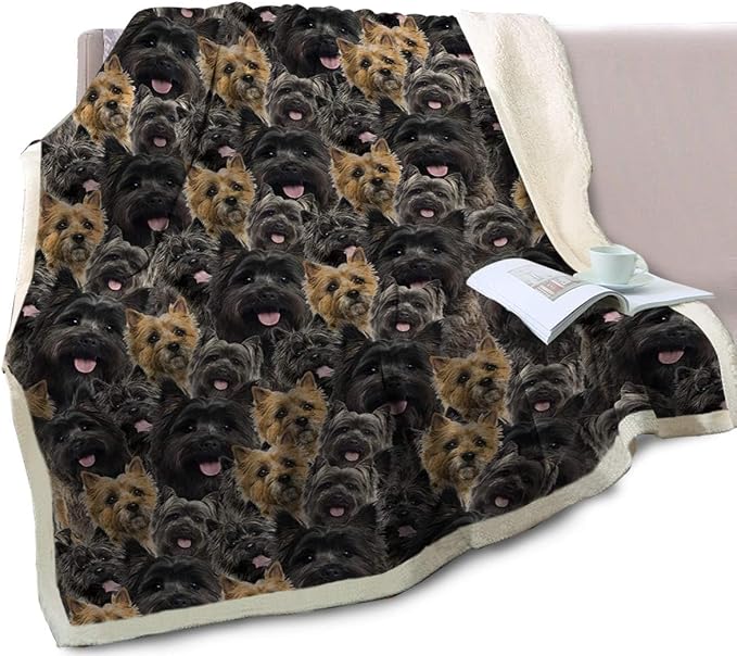 BlessLiving Fuzzy Dogs Blanket for Kids Adults Cute Puppy Fleece Blanket Reversible Animal Pattern Sherpa Throw (Cairn Terrier,Twin, 60 x 80 Inches)