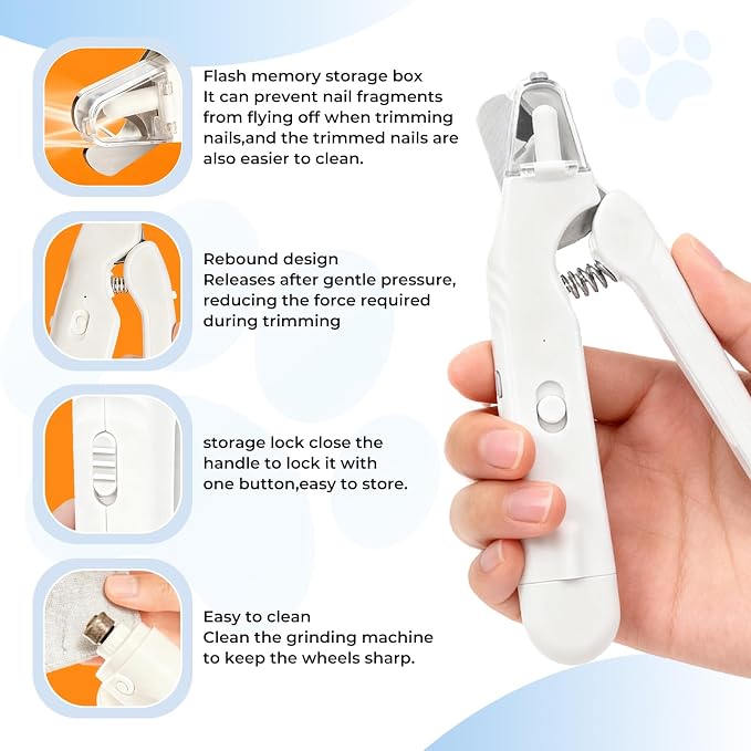 2-in-1 Pet Nail Clipper & Grinder with Dual LED Lights, USB Rechargeable, Electric Multi-Function Grinding, Quiet Operation with Splash Guard, Suitable for Small/Medium/Larg