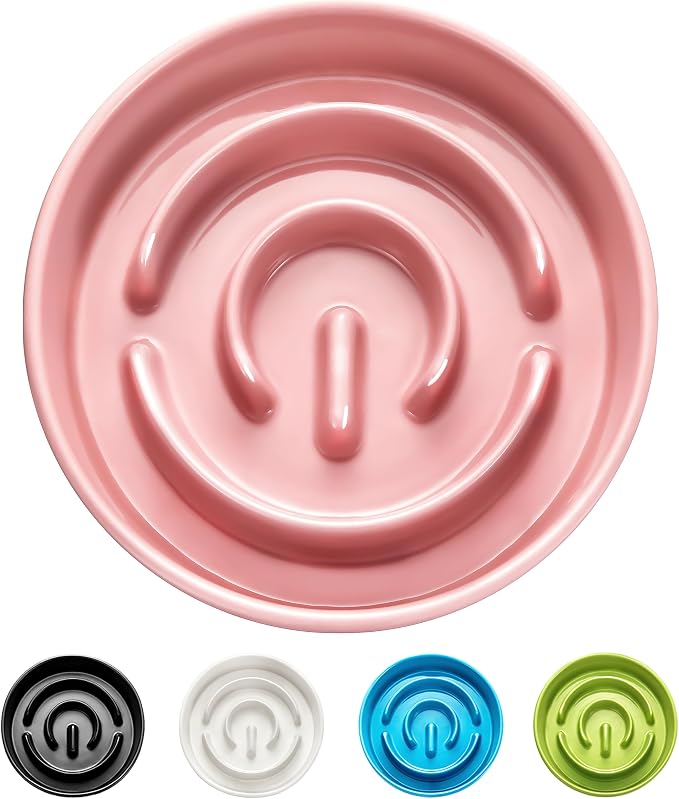 Ceramic Slow Feeder Dog Bowls, 2.0 Cups Slow Feeder for Medium Dogs, Puzzle Maze Bowl to Slow Down Eating, 30oz, 8in, Pink