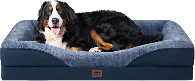 EHEYCIGA Orthopedic XL Dog Bed for Large Sized Dog, 42x30 Inch Extra Large Memory Foam Dog Couch Bed with Sides, Waterproof Liner & Washable Removable Cover, Bolster Pet Sofa, Navy