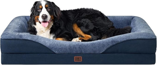 EHEYCIGA Orthopedic XL Dog Bed for Large Sized Dog, 42x30 Inch Extra Large Memory Foam Dog Couch Bed with Sides, Waterproof Liner & Washable Removable Cover, Bolster Pet Sofa, Navy