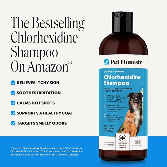 Pet Honesty Chlorhexidine Cat & Dog Seasonal Itch Relief Shampoo, for Allergies, Itching, Skin and Coat Supplement, Helps Shedding, Hot Spots, Deodorizing Dog Shampoo & Grooming Supplies,16oz