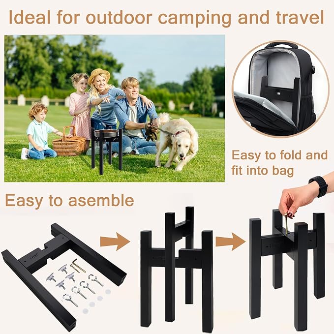 Elevated Dog Bowl Stand Adjustable Dog Food Holder 14”H Large Black | 14” Elevated Dog Bowl Stand, Large Dogs, Adjustable, Fits 8”-11” Bowls, Single Bowl Holder, Natural Bamboo, Classic Black