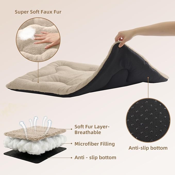 Dog Bed 24" for Metal Crate Pad, Washable Kennel Mat for Small Puppy & Cats | Soft faux rabbit fur, non-slip,machine wash/dry, plush cushioning, for crates, floors & travel, multiple sizes for all breeds