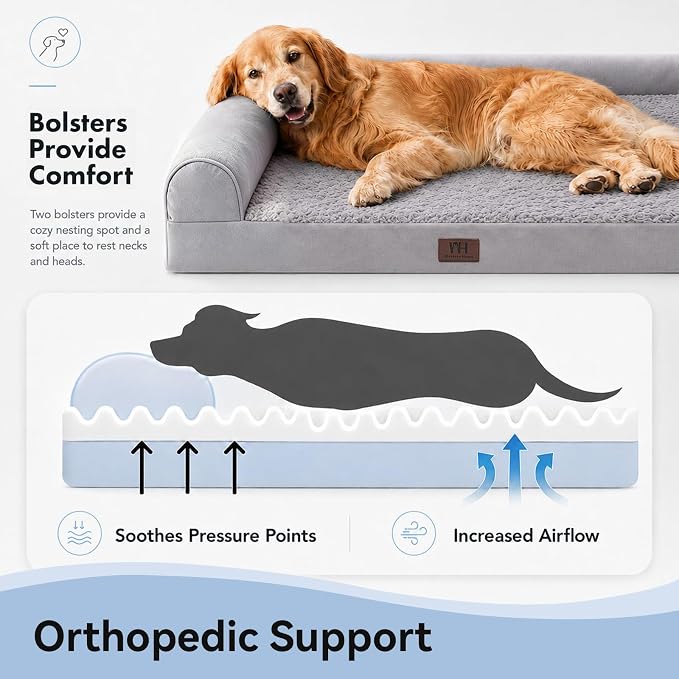 WESTERN HOME Large Dog Bed, Orthopedic Dog Beds for Senior Dogs, Waterproof XXL Pet Beds with Washable Removable Cover, Extra Large Soft Nonskid Bottom Pet Sofa Couch, 50in, Grey