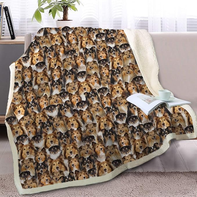 BlessLiving Shetland Sheepdog Blanket Fuzzy Dog Blanket for Kids Adults Puppy Lovey Fleece Blanket Shetland Sheepdog Pattern Sherpa Throw Blanket Shetland Sheepdog Gifts for Women (50 x 60 Inches)