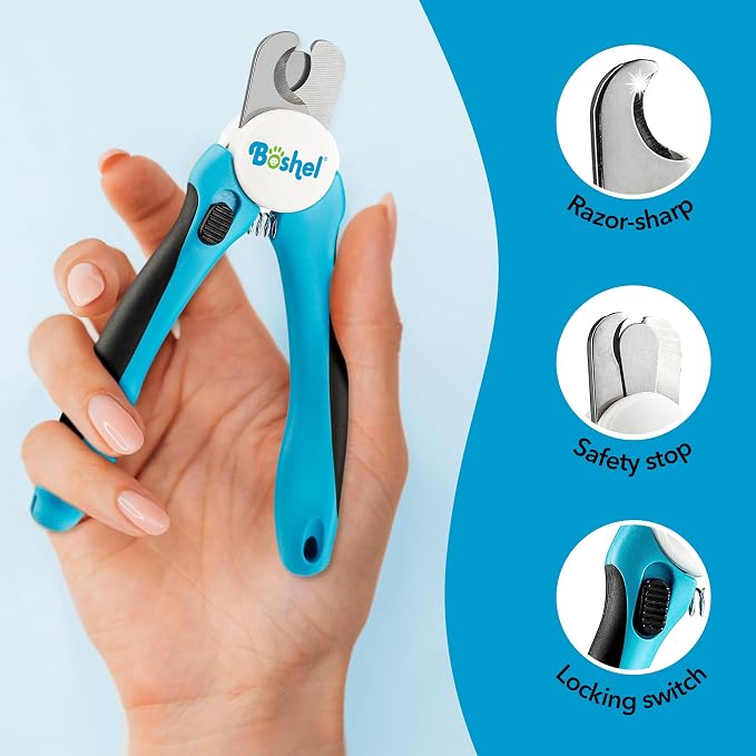 Boshel Dog and Cat Nail Clipper with Safety Guard, Razor-Sharp Toenail Cutter with Nail File, Ideal for Smaller Pets