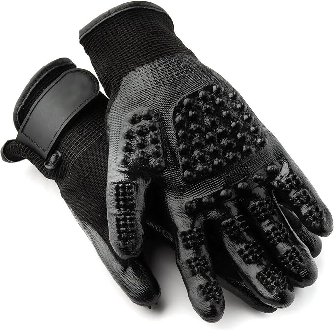 Pet Grooming Glove – Patented Rubber-Massage Shedding Bath & Hair Remover for Dogs, Cats & Livestock – Lightweight, Flexible, Secure Fit (Cyan&Black)