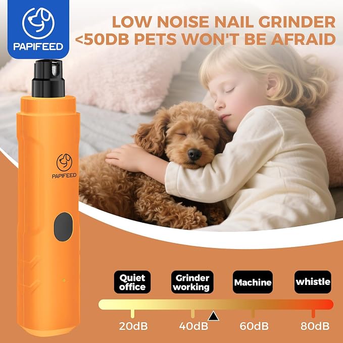 PAPIFFEED Dog Nail Clippers & Grinder with Manual Nail Clipper – Quiet 3-Speed Electric Dog Nail Trimmers with Dual LED, Rechargeable Pet Nail File for Dogs & Cats (Orange)
