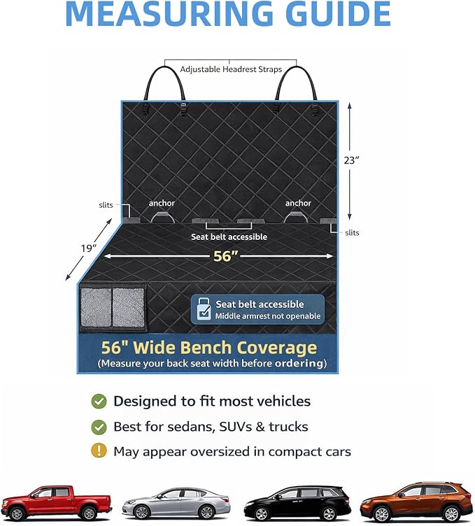Bark Lover Deluxe More Durable Waterproof Backseat Protector, High Heat Resistant and Nonslip Back Seat Cover for Dogs Kids, Universal Size Fits Cars, Trucks, SUVs