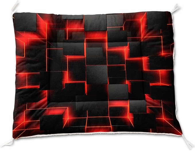 HOSIMA Geometry Print Pet Bed Mat,Fuzzy Crate Pads for Dog Cages,Washable Soft Cozy Sleeping Mat,Plush Red Black Pad Suitable for Medium Dog Bed,38L*32W Inch.