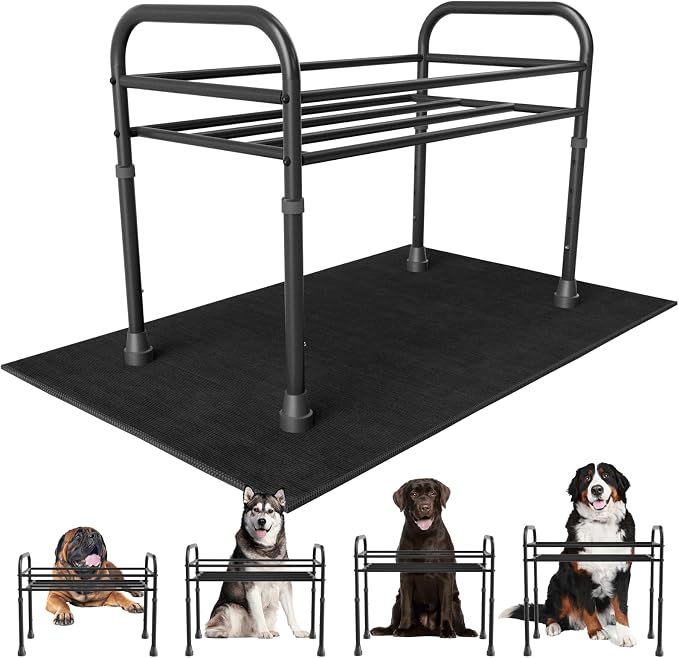 Extra Large & Tall Metal Raised Dog Bowl Stand for Extra Large Dogs, Table Steel Frame Dog Bowls Stand with Mat,Non-Slip,Adjust to 4 Heights 15"-22", Holds 4"-10.5" Diameter Bowl (Not Included)