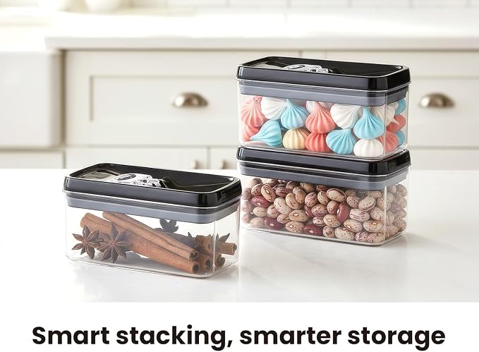 Felli Flip Tite Food Storage Container with Lid 4” RECTANGLE Airtight Ring Flip Lock Top, Stackable Acrylic Canister Set for Kitchen Fridge Pantry Organizer,(1.1 qt)