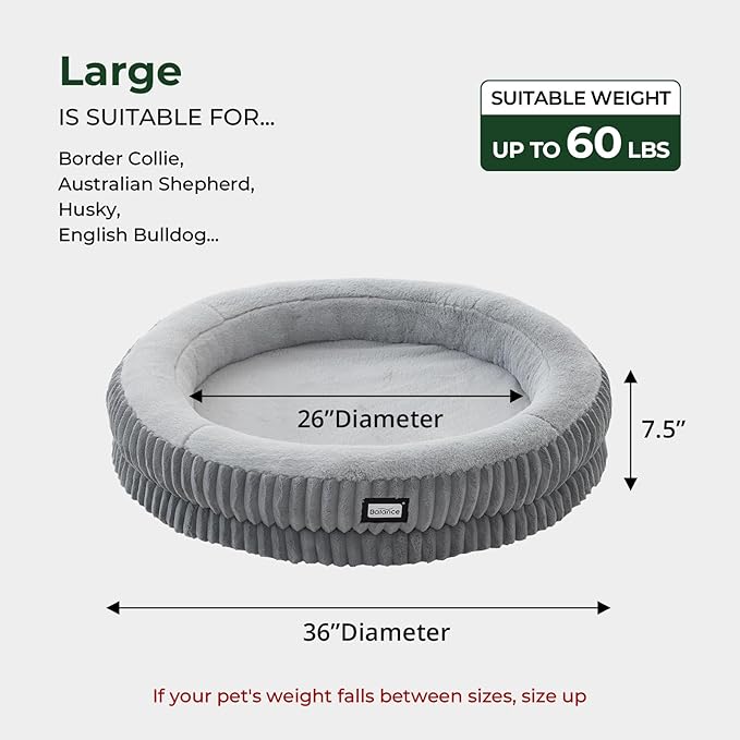 BALANCE Donut Dog Bed, 36 Inches Round Dog Bed Large Size Dogs Washable, Orthopedic Calming Dogs Beds for Kitten, Fluffy Plush Faux Fur Pet Bed with Anti-Slip Bottom