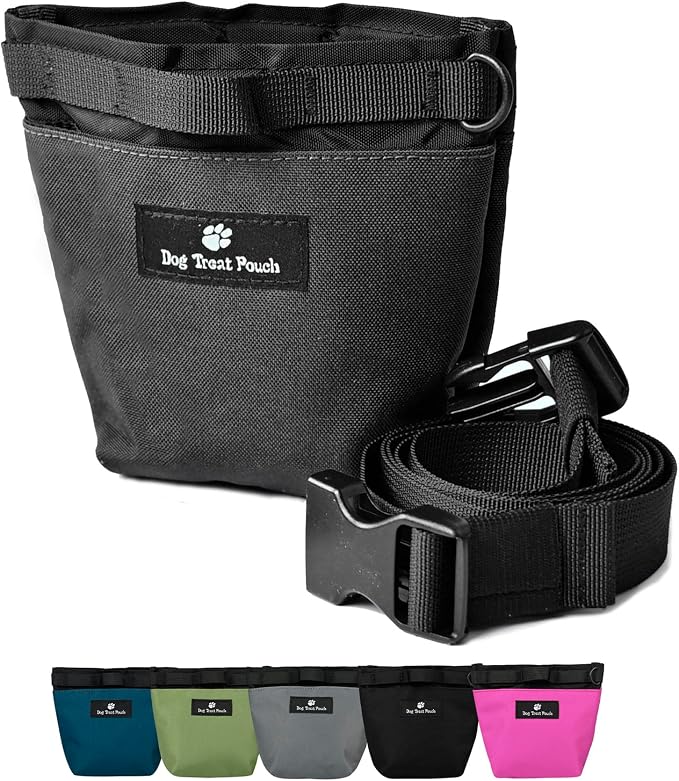 Dog Treat Pouch for Training, Magnetic Closure, Hands-Free (Black) | Dog Treat Bag, Holds Up to 2 Cups, Adjustable Waist Belt for Puppy Training & Walking