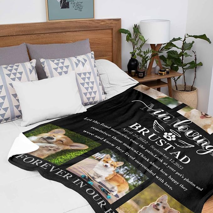 Custom Memorial Blanket for Dog, Let the Fond Memories Ease Pain in Loving Memory Blanket Customized Loss of Pet Dog Photo Fleece Throw Blankets Warm Bereavement Gift for Dog Mom 50X60 Inch