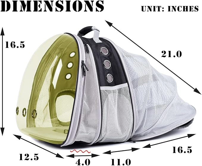 Dual Expandable Polarized Cat Backpack Carrier, Fit up to 20 lbs, Expandable Front & Back Space Capsule Polarized Bubble Pet Carrier for Large Cat and Small Dog, Pet Carrying Hiking Traveling Backpack