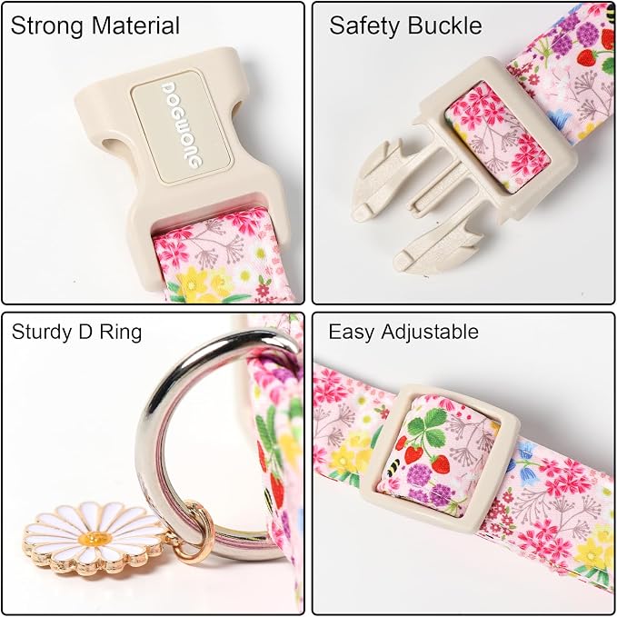 DOGWONG Flower Dog Collar, Cute Girl Dog Collars, Adjustable Pink Flower Pet Collars Design Dog Collar with Quick Release Buckle for Puppy Girl Boy Female Dogs