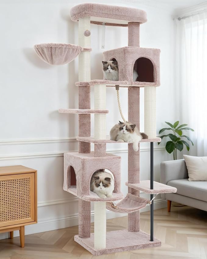 Cat Tree, Cat Tower with Sturdy Steel Tube, Large Perch GCT024MU | 70.5'' Cat Furniture with Scratching Post, Hammock, Basket and Big Platform for Indoor Cats Large Adult, Mushroom